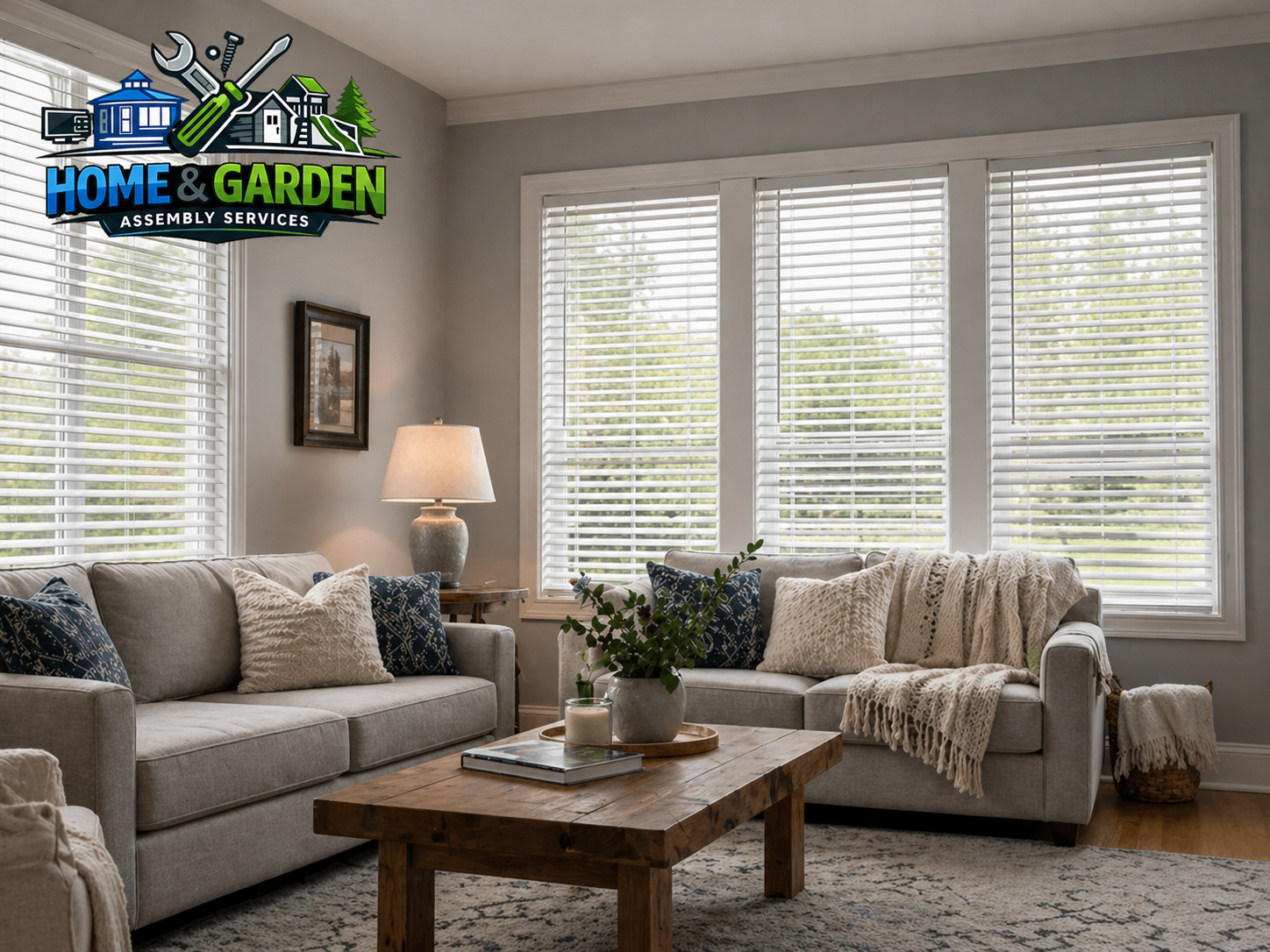 Installed blinds in a living room.
