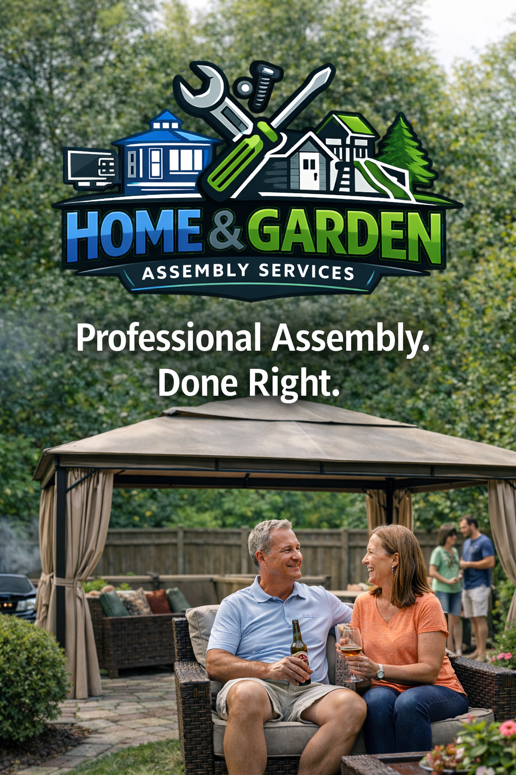 An open assembly manual surrounded by a pile of fasteners on a wooden table.